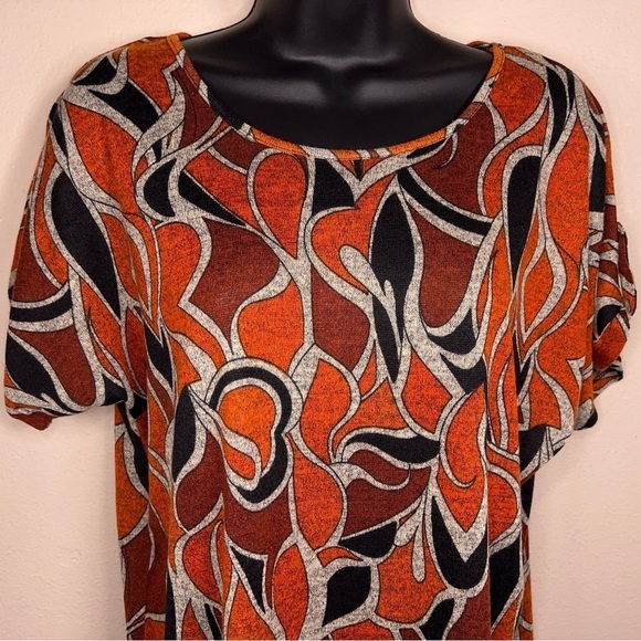 NEW MEDIUM SHARAGANO ORANGE BLACK KNIT TOP SHORT SLEEVE - Picture 2 of 13